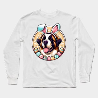 St Bernard Enjoys Easter with Bunny Ears and Joy Long Sleeve T-Shirt